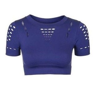 Ivy Park Navy Blue Seamless Keyhole Mesh Crop Top